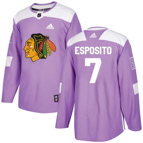 Adidas Blackhawks #7 Tony Esposito Purple Authentic Fights Cancer Stitched NHL Jersey